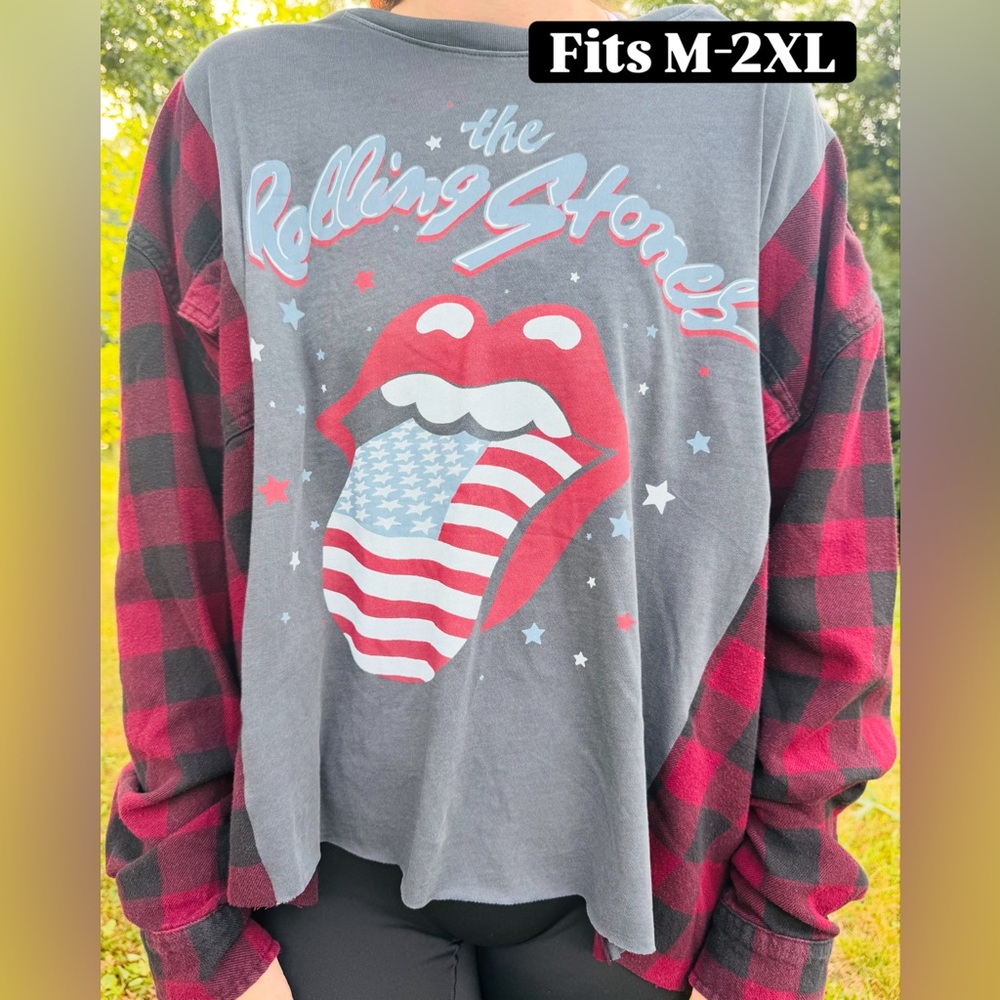 The Rolling Stones Gray and Red Plaid reworked flannel